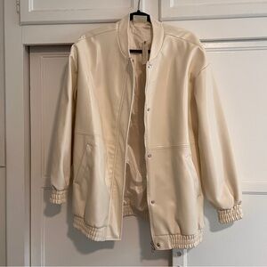 Maeve by Anthropologie Cream faux leather bomber jacket NWT